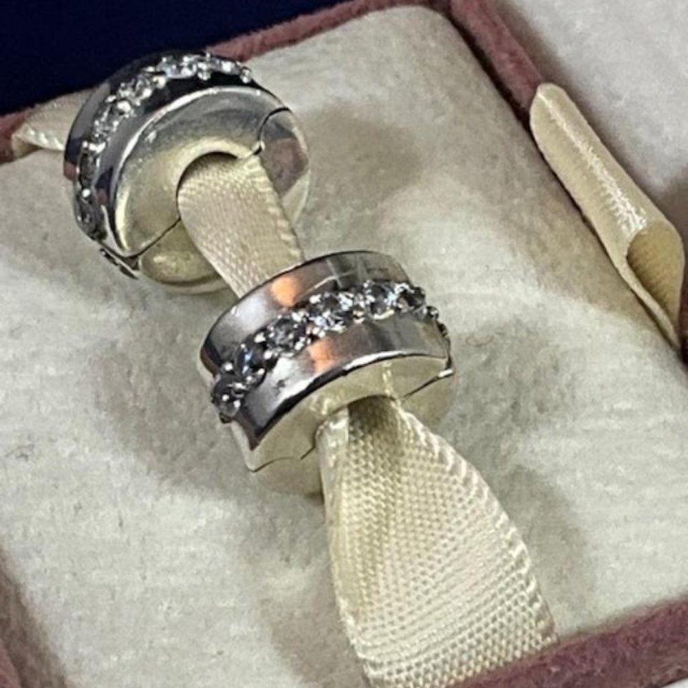 NWOT Pandora Sterling Silver Sparkling Row Clips Set of 2 791972CZ - Picture 5 of 5